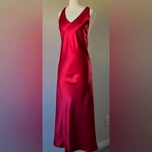 Vtg Fredricks Of Hollywood Red Satin Slip Dress Gown Criss Cross Back Party S